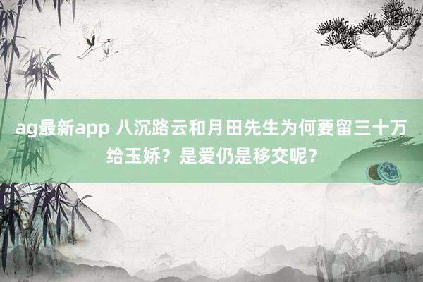 ag最新app 八沉路云和月田先生为何要留三十万给玉娇？是爱仍是移交呢？