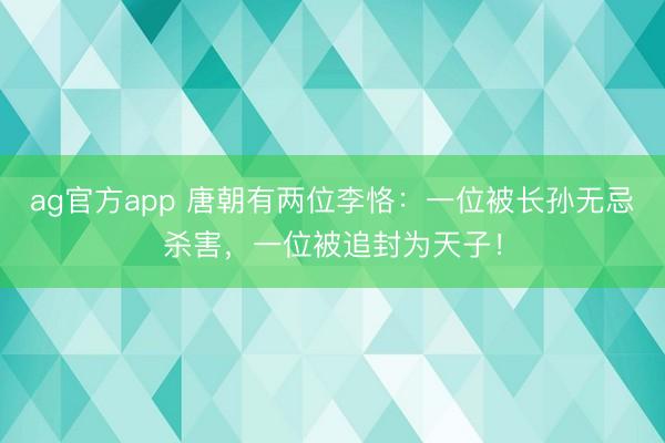 ag官方app 唐朝有两位李恪：一位被长孙无忌杀害，一位被追封为天子！